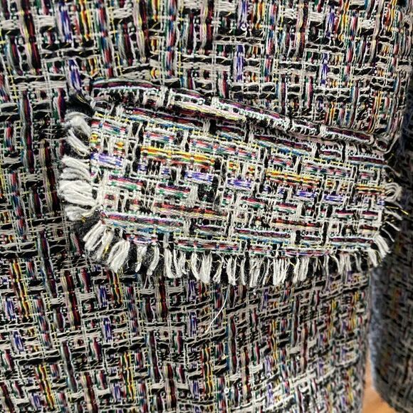 𝅺jacket Society cropped tweed Lurex fringe gold buttons tailored blazer Sz S - Picture 4 of 15